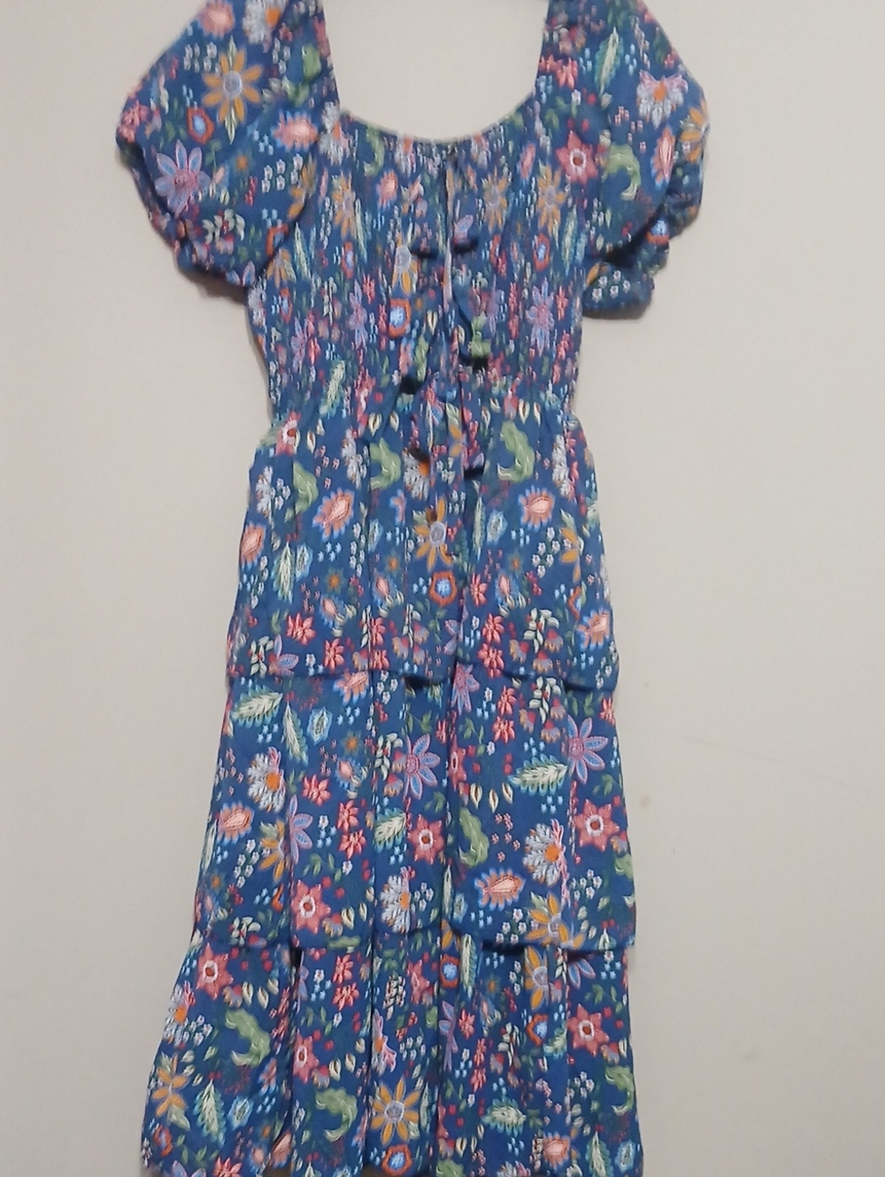 Simply Southern Navy Blue Floral Tiered Maxi Dress with Puff Sleeves